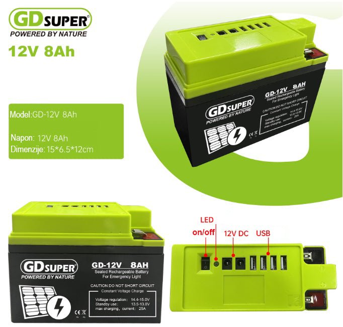 GDSuper GD - 12V8Ah GelTech - Akomulator za solarne sisteme - SitShopRS